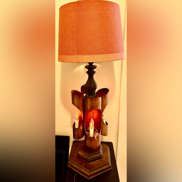 RARE Vintage 1950’s Brutalist Curved COPPER & Wood Statement Table Lamp working - Picture 4 of 11